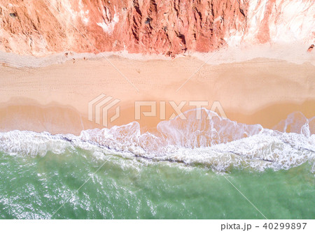 Aerial view of sandy beach and ocean. Aerial view of sandy beach and ocean. 40299897