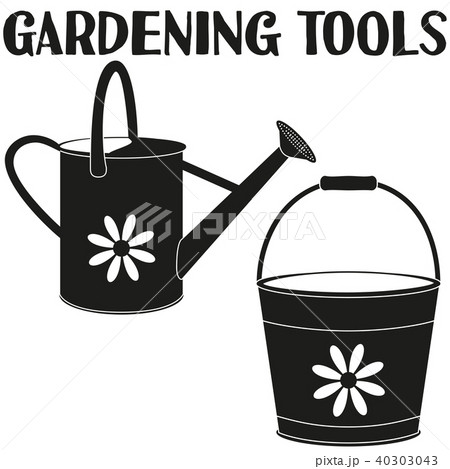 Black and white garden watering silhouette set. 40303043