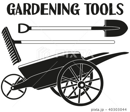 Black and white garden care toolls silhouette set. 40303044