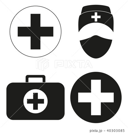 Black and white medical first aid silhouette set 40303085