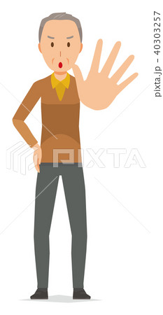 茶色い服を着た高齢男性が手を差し出している 40303257