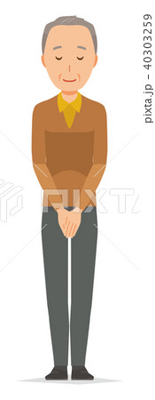 茶色い服を着た高齢男性がお辞儀をしている 40303259