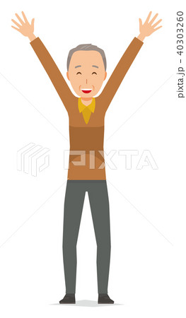 茶色い服を着た高齢男性が両手を上げている 40303260