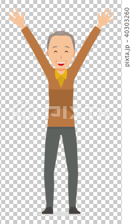 茶色い服を着た高齢男性が両手を上げている 40303260