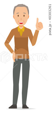 茶色い服を着た高齢男性がグッドサインをしている 40303261