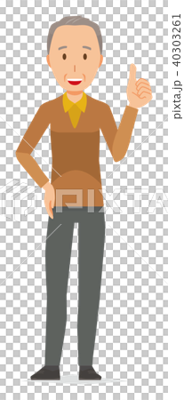 茶色い服を着た高齢男性がグッドサインをしている 40303261