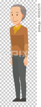 茶色い服を着た高齢男性が斜めを向いて立っている 40303270