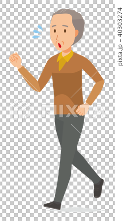 茶色い服を着た高齢男性が走っている 40303274