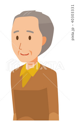 茶色い服を着た高齢男性が斜めを向いているのイラスト素材