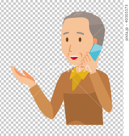 茶色い服を着た高齢男性がスマートフォンで通話している 茶色い服を着た高齢男性がスマートフォンで通話している 40303373