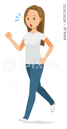 ロングヘアーの若い女性が走っている ロングヘアーの若い女性が走っている 40303410