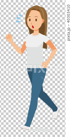 Young woman with long hair is running 40303410