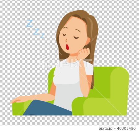 Young woman with long hair sitting on the sofa and sleeping Young woman with long hair sitting on the sofa and sleeping 40303480