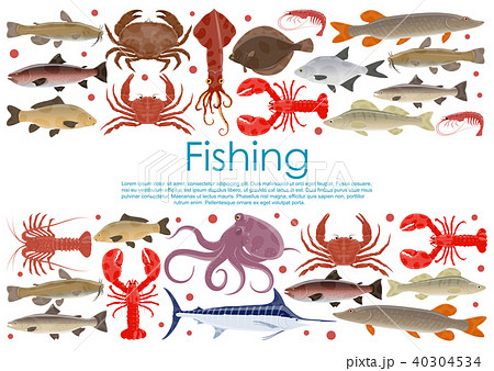 Vector seafood fishing poster of fresh fish 40304534