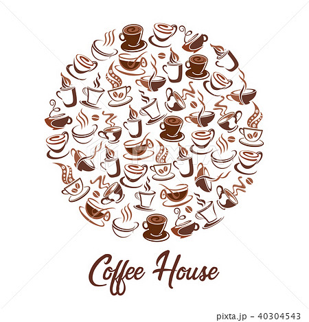 Hot coffee steam cups vector cafe poster of icons 40304543