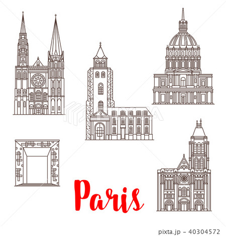 Paris travel landmarks vector buildings line icons 40304572