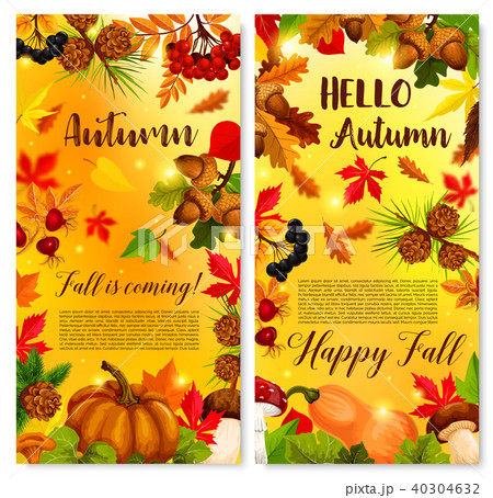 Autumn vector poster of fall foliage and pumpkin 40304632
