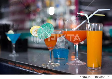 Image of colorful cocktails on the bar counter 40308606