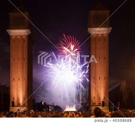 Fireworks of La Merce Festival in night Fireworks of La Merce Festival in night 40308688