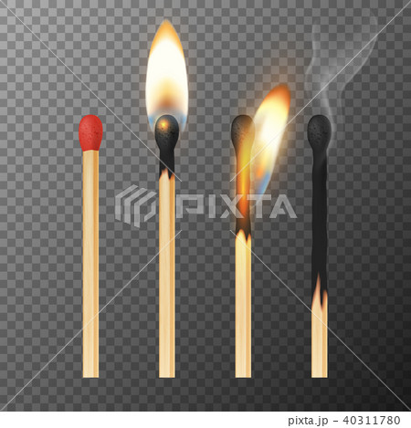 Vector 3d realistic match stick icon set, closeup isolated on transparency grid background. Whole 40311780
