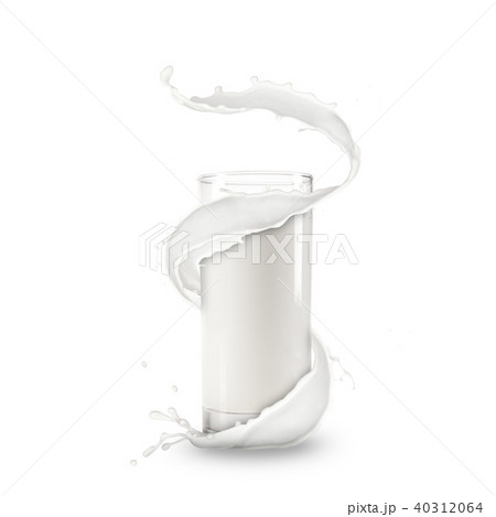Glass of milk with milk splash around 40312064