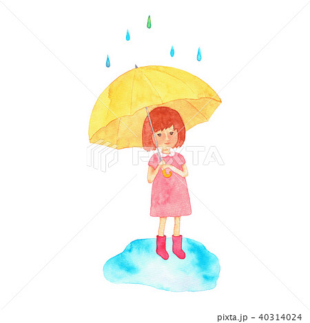 雨と傘と少女のイラスト素材