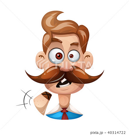 Funny, cute, cartoon man illustration. Cigarette smiley. 40314722