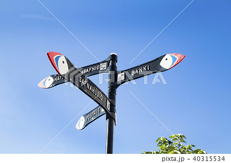 ヘイマエイ島の風景(パフィンの道案内標識) ヘイマエイ島の風景(パフィンの道案内標識) 40315534