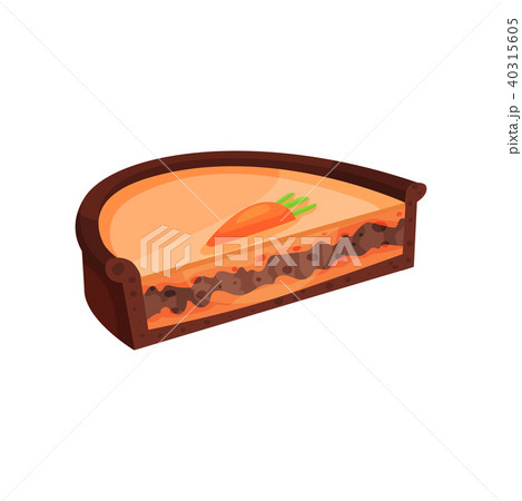 Half of layered pie with chocolate and carrot. Sweet dessert. Flat vector element for promo poster 40315605