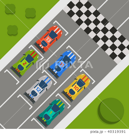 Race car sport track curve road vector. Top view of car sport competition constructor symbols 40319391