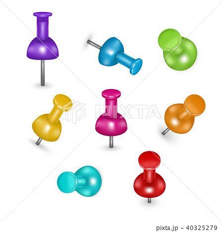 Realistic Detailed 3d Colorful Push Pins Different Angles Set. Vector 40325279