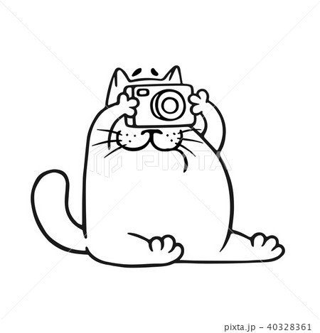 Funny Fat Cat Photographer Vector Illustrationのイラスト素材