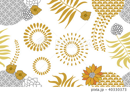 Golden, silver pattern with Japanese art motifs. Golden, silver pattern with Japanese art motifs. 40330373