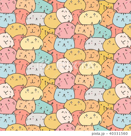 Cute Cats Vector Pattern Background. Fun Doodle.  40331560