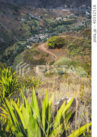 Steep trekking path going from Corda down the canyon to Coculi. Santo Antao Island, Cape Verde Cabo 40332516