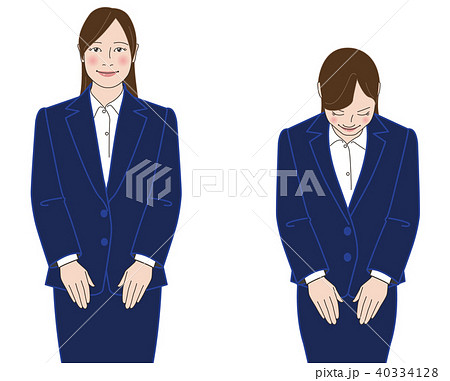 お辞儀をするスーツの女性 日本タイプ 紺 のイラスト素材