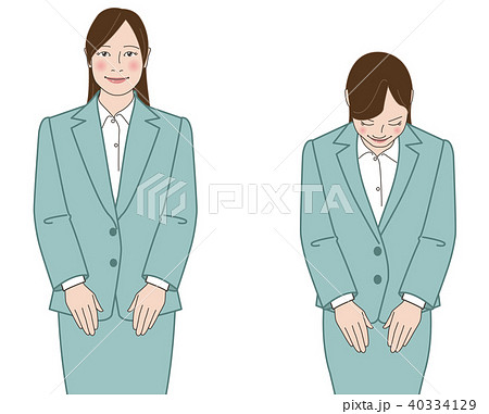 お辞儀をするスーツの女性 日本タイプ もえぎ のイラスト素材