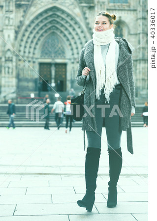 Cheerful young girl in scarf at the street 40336017