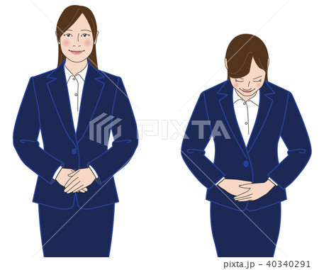 お辞儀をするスーツの女性 韓国タイプ 紺 のイラスト素材 お辞儀をするスーツの女性 韓国タイプ 紺 のイラスト素材
