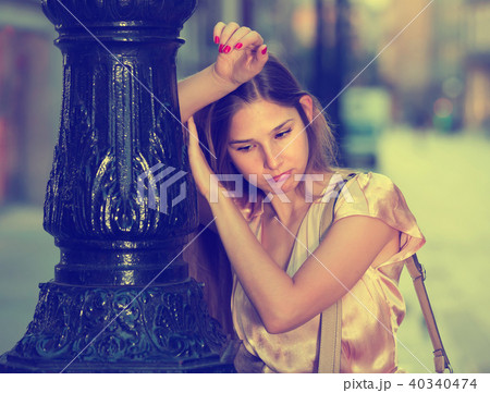 frustration young woman standing in outdoor frustration young woman standing in outdoor 40340474