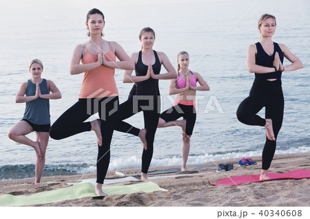 Group of young females performing yoga Group of young females performing yoga 40340608
