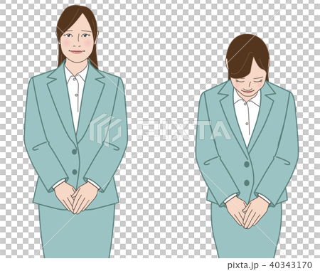 スーツの女性　両手を重ねた陳謝（もえぎ） 40343170