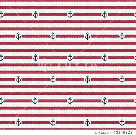ニット ボーダー シームレスパターン レッド ネイビーアンカーのイラスト素材