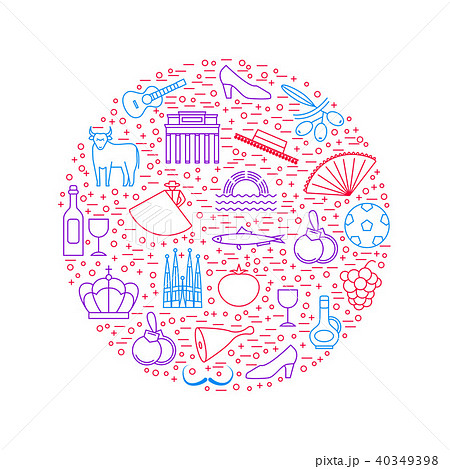 Symbol of Spain Thin Line Icon Round Design Template. Vector 40349398