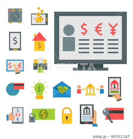 Online payment methods confirmed finance paying mobile banking workplace vector illustration in flat Online payment methods confirmed finance paying mobile banking workplace vector illustration in flat 40352187