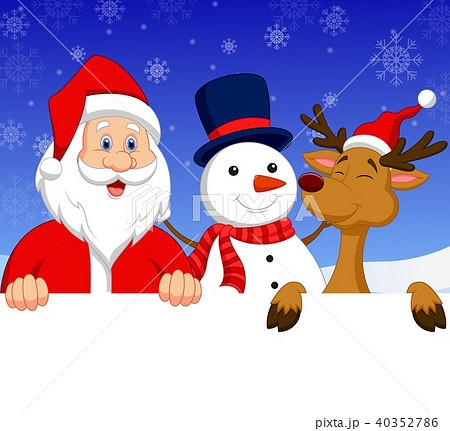 Santa Claus, nosed reindeer and snowman with blank 40352786