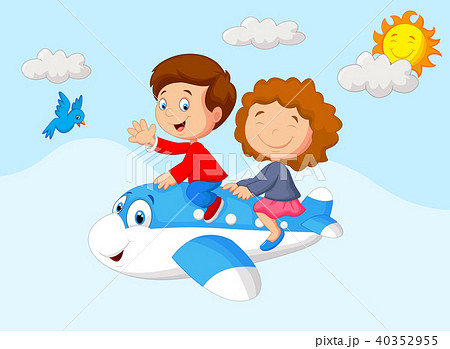 Kids Going On A Joyride In A Mini Planeのイラスト素材
