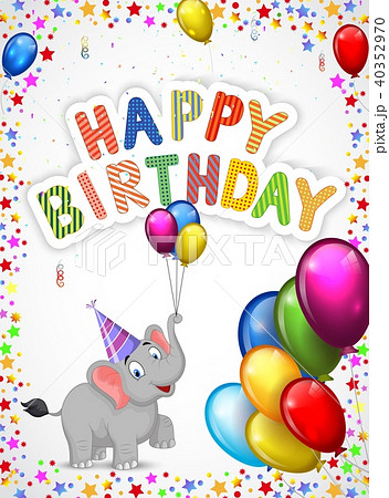 Birthday cartoon with happy elephant Birthday cartoon with happy elephant 40352970