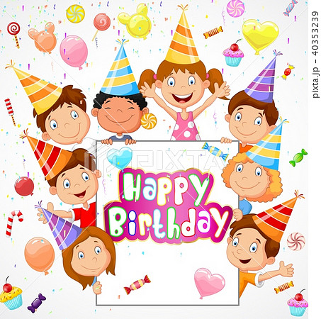Birthday background with happy children 40353239
