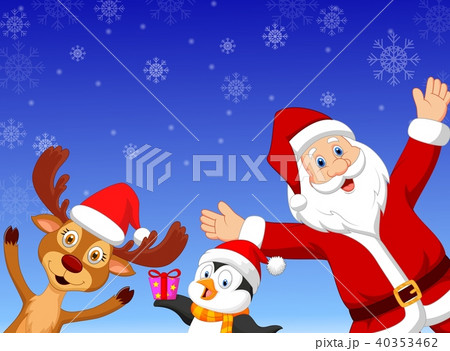 Happy cartoon Santa, penguin and deer Happy cartoon Santa, penguin and deer 40353462